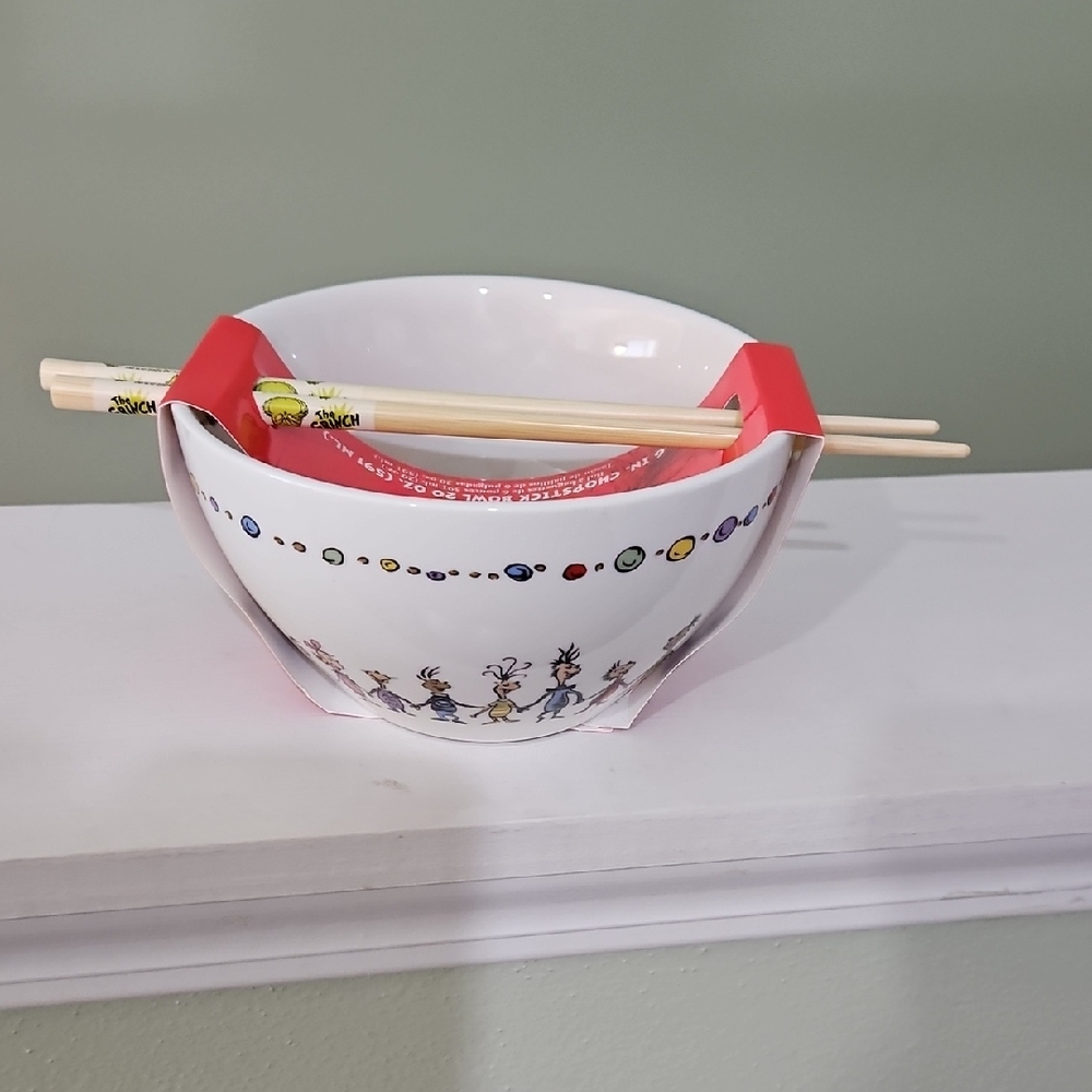 Dr. Seuss Holiday Bowl with Chopsticks - White and Red